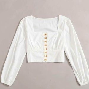 White crop button up